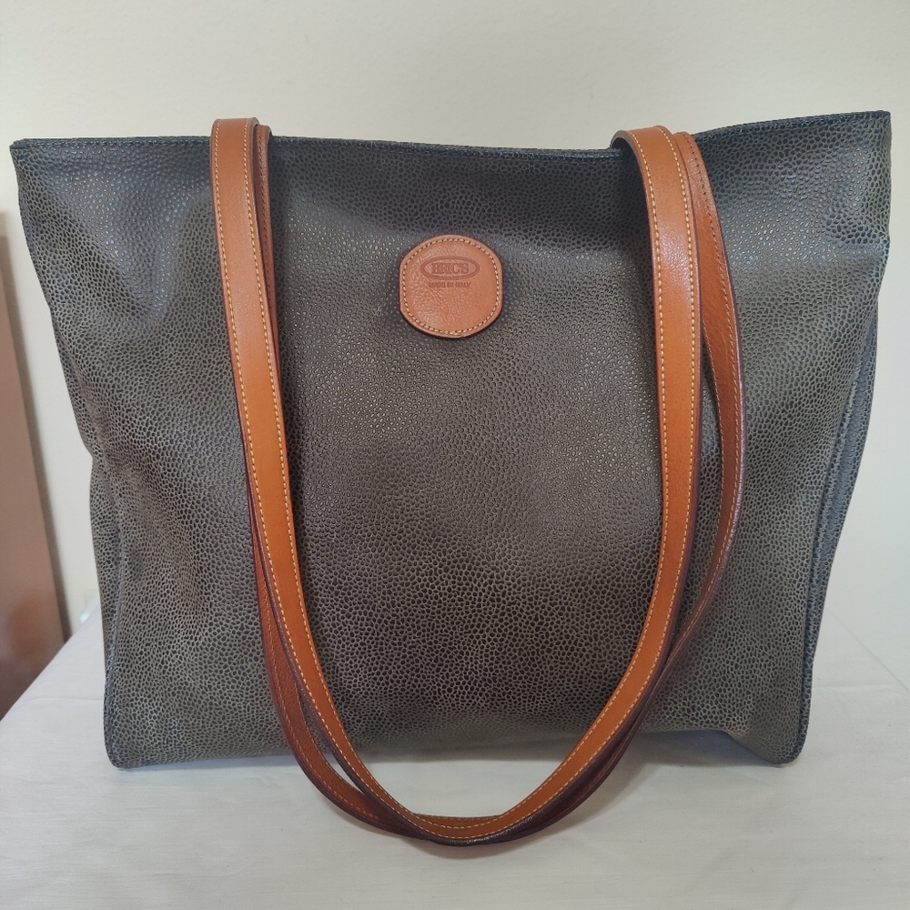 Bric's Leather Tote with Tan Straps